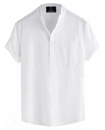 Image of Men's Half Sleeve Pocket Cotton Short Kurta Superfine Mandarin Chinese Collar Premium Short Kurta