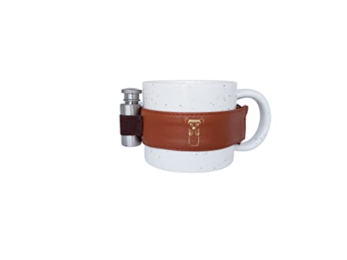 Lemur Taza de café de cerámica con frasco de acero inoxidable, taza moteada blanca de 12 onzas, frasco de 1 onza con correa de cuero Lemur Taza de café de cerámica con frasco de acero inoxidable, taza moteada blanca de 12 onzas, frasco de 1 onza con correa de cuero