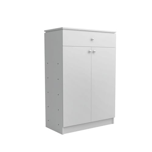 Image of Amazon Brand - Solimo Eva 2 Door Shoe Cabinet | Engineered Wood | Footwear Organizer with 1 Drawer and 4 Shelves | Wooden Shoe Rack for Home & Office | 12 Months Warranty | White