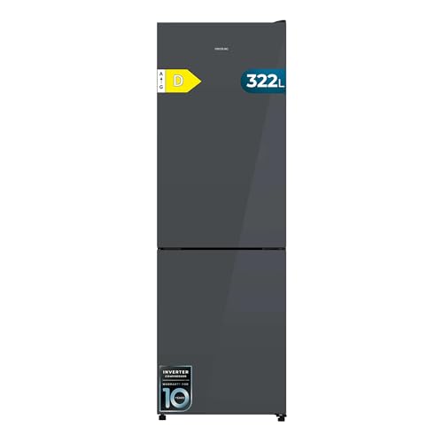 Cecotec Frigorífico Combi 322L Bolero CoolMarket Combi 322i Grey Glass D. 185,5cm de Alto, 59,5cm de Ancho, Tecnología Multi Airflow, HumidityFlex HUB, LED Interior, Gris