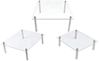 FESTLOVE 3 Pcs Square Tempered Glass Cake Stands Set 8 10 13 Inch Cupcake Display Stand Plate for Dessert Table Serving Platter