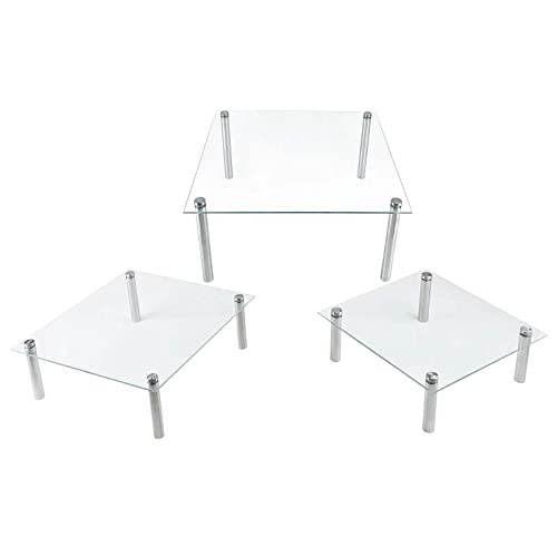 FESTLOVE 3 Pcs Square Tempered Glass Cake Stands Set 8 10 13 Inch Cupcake Display Stand Plate for Dessert Table Serving Platter