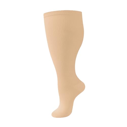 HYCOPROT Plus Size Compression Socks For Women Men Wide Calf Graduated Medical Support Stocking Knee High Pressure Sock Varicose Vein Swollen Legs Pregnancy Travel Flight 20-30 mmHg 1 Pairs Beige 4XL