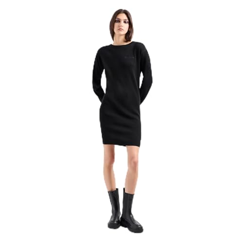 Armani Exchange Vestido tipo suéter de manga larga con logotipo pequeño para mujer, Negro -, XS