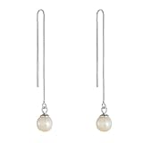 Pendientes para mujer, enhebrador de cadena con colgante de perla, alambre de oreja, oro blanco, oro amarillo, platino, Metal, Perla