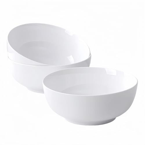 YALONG 59 oz Large Ceramic Bowls Set of 3, 8 Inch White - Multi-Use Pho Bowls, Large Soup Bowls,...
