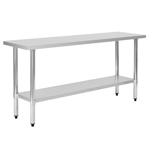 Image of COOLCHEF Stainless Steel Work Table 18 x 72 Inch, NSF Commercial Prep Table with Undershelf, Heavy Duty Food Prep Workstation