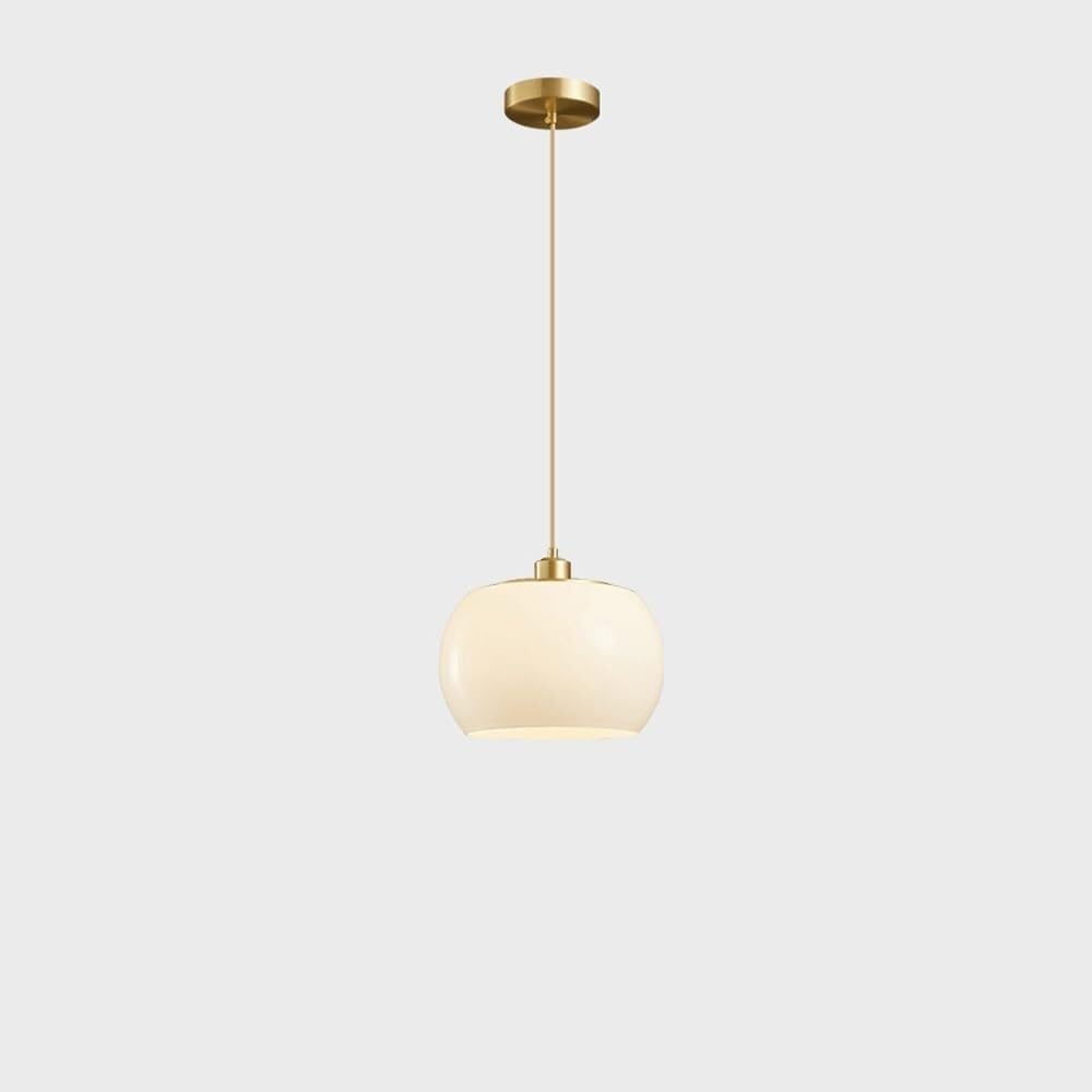 HYJAUSXB Modern Nordic Minimalist Brass Chandelier,Cozy Study Cream Glass Pendant Light,Indoor Adjustable Height Ceiling Light Fixture(Gold)