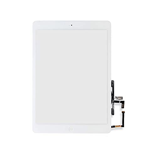 FixCracked for iPad Air 1st (A1474 A1475 A1476) Touch Screen Replacement Parts Digitizer Glass Assembly with Home Button, Camera Holder, Pre Installed Adhesive and Professional Tool kit (White)