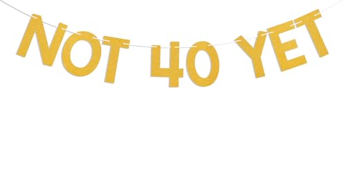 Image of Not 40 Yet Banner - Last Year In My 30s Banner, Happy 39th Birthday Sign, Cheers to 39 Years,Funny 39th Birthday Party Decorations Gold Glitter