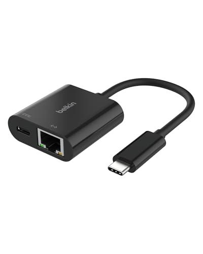 Belkin Conecte USB-C a Ethernet + adaptador de carregamento de 100 W com porta Gigabit Ethernet e porta USB-C - 10/100/1000 Mbps para conexão rápida à Internet - Compatível com iPhone 16, Samsung