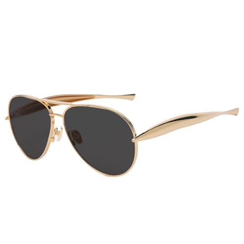 Image of Oversized Aviator Sunglasses For Women 70s Retro 2025 Metal Shades with Gold Streamline Arms