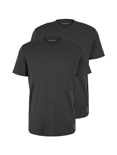 TOM TAILOR Herren Crewneck T-Shirt im Doppelpack, 11086 - Dark Grey Melange, L