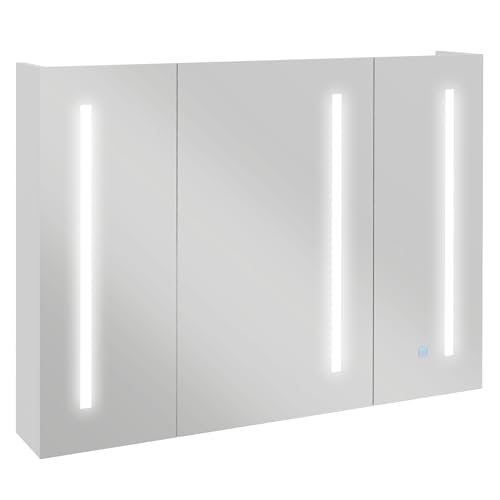 kleankin Armadietto con Specchio in MDF con Ripiani Regolabili e Luci LED a 3 Colori, Specchio da Parete con presa USB, 90x15x70 cm, Bianco