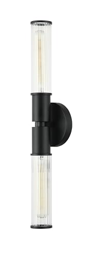 Image of w000401 New 2-Light Dimmable Black Sconces Wall Lighting 19.3 inches Bathroom Sconces Over Mirror with Tube Glass Vanity Lighting Wall Lamp Wall Lights for Living Room, Hallway