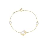 Tolldek Pulseras para mujer de oro amarillo de 9 K/14 K/18 K, perlas blancas con luna, 5,5 – 6 mm/7,5 – 8 mm, pulseras de corte redondo, joyas auténticas Moissanit pulsera de eslabones para mujer, oro