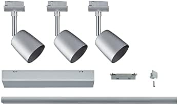 Paulmann 954.62 URail Track Lighting Set w/ Power Supply, Line Connector, 1m Rail & 3 Spots - Ceiling Rail Light Kit GU10 max 10W - Straight Bar Ceiling Spotlight Rail 230V Chrome Matte
