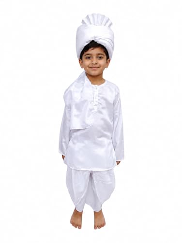 Image of BookMyCostume Haryanvi Boy Indian State Traditional Fancy Dress Costume for Kids 5-6 years | White Color | Polyester | Ideal for Competitions & Cultural Events
