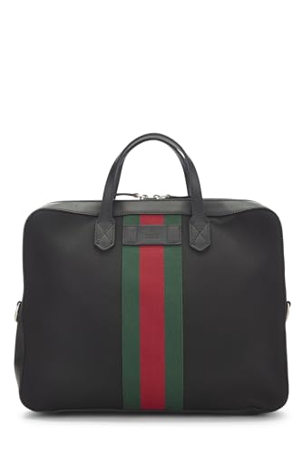 Pre-Loved Black Techno Canvas Web Briefcase, Black