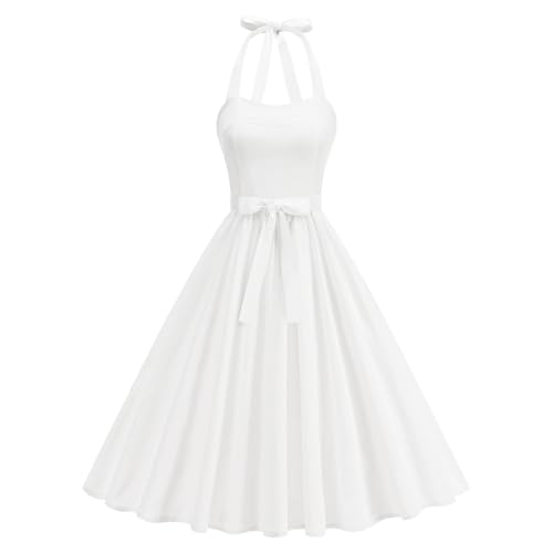 Odizli Sommerkleid Damen Sommer Elegant Rockabilly Vintage 50er Neckholder A Linien Knielang...