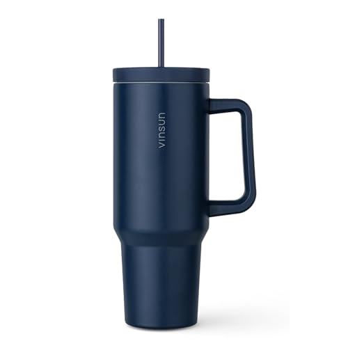 VINSUN Thermobecher 1200ml - Tumbler Mug 40oz mit Strohhalm und Henkel - Edelstahl, doppelwandig isoliert - Heiß & Kaltgetränke - Isolierbecher, Trinkflasche