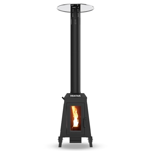 HEATAK Outdoor Patio Heaters, Wood Pellet Heater Outdoor with Wheels, Pellet Heaters for Outdoor Use, Home, Gardens & Commercial - Black