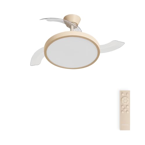 CREATE / WIND CLEAR STUDIO M/Ventilador de techo con luz arena con mando / 40W, Temporizador, Ø 108 cm, 6 velocidades, aspas retráctiles, 3 temperaturas de luz, función verano-invierno