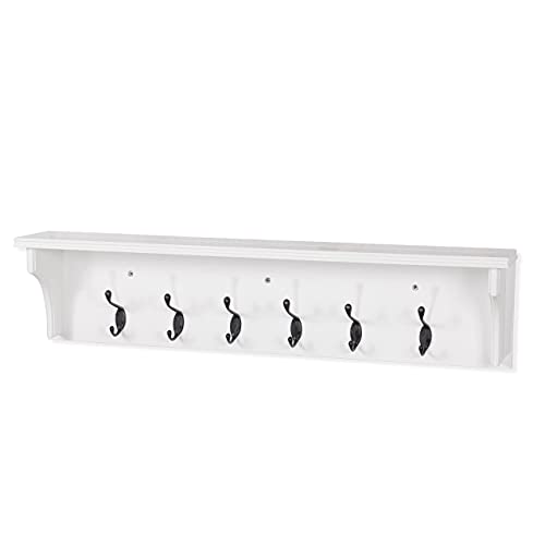 Brightmaison Mante Entryway Organizer With Key Holder And Coat Rack, 6 Hooks For Hanging Face Masks, 30" Wood White #TOP7