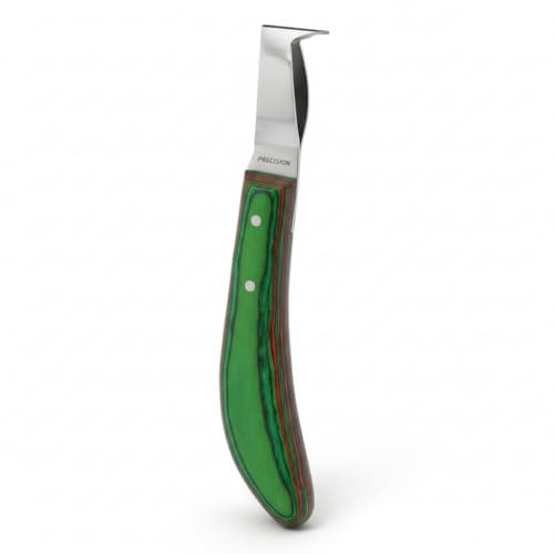 Image of Premium Japanese Stainless Steel Long Loop Hoof Knife with a rhino hook and Smooth Wooden Handle - Perfect for Better Hoof Cleaning