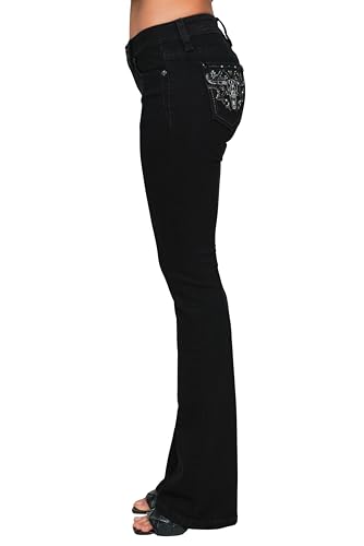 Miss Me Women's Mid-Rise Black Spur Longhorn Western Embellished Bootcut Jeans3