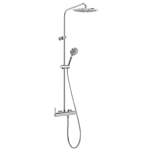 TRES - Conjunto de grifo monomando mural de 2 vías para ducha, gama Lex-Tres, con rociador de 25 cm de diámetro y ducha de mano, acabado cromo (referencia: 18119102)