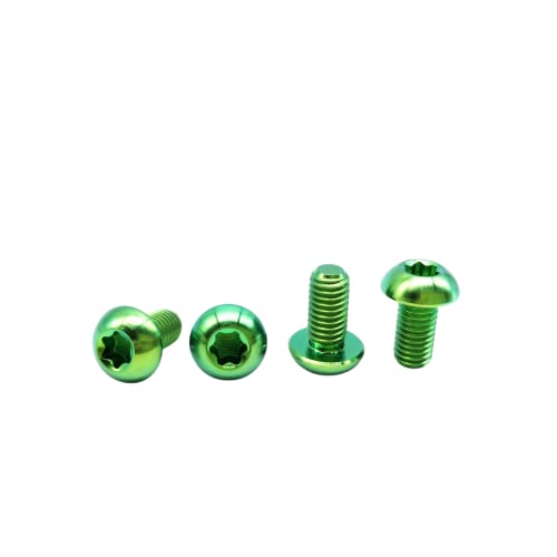 Image of RISON Titanium Bolts M5x10mm Titanium Button Torx Head Bolt Screw M5 Bolts Bicycle Disc Brake Universal Star Green Round Head Ti Bolt for MTB and Bicycle Motorcycle Pack of 6