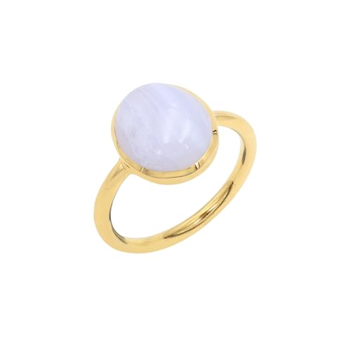 Bague agate bleue argent 925 plaqué or 18k gemme ovale pour femme taille 6 US