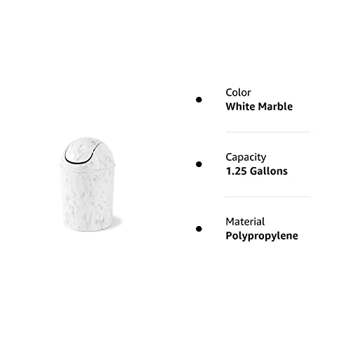 Umbra 1.25-Gallon Mini Waste Can W/ Swing-Top Lid - Small Garbage Bin For Compact Spaces Under Tables & Counters, Miniature Trashcan, Removable Lid For Kitchens Bathrooms Bedrooms Dorms, White Marble #TOP5