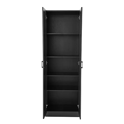 Panana Wooden Storage Cabinet, Freestanding Tall Kitchen Cupboard Sideboard Organizer Unit With 2 Doors & Adjustable Shelves, High Utility Cabinet for Living Room, Bedroom, Kitchen and Hallway (Black) - Image 8