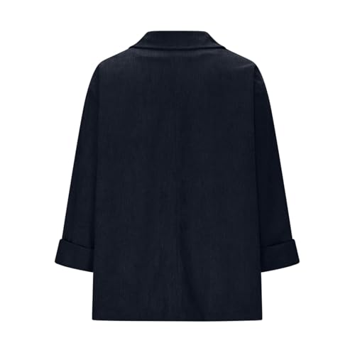 Womens Corduroy Lapel 3/4 Sleeve Dressy Blazer Button Down Work Open Front Blazers Business Office Pockets Jackets4
