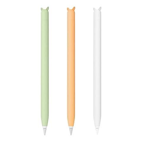 3 Pack Soft Sleeve Apple Pencil Case for Apple Pencil 1st Generation, Cute Silicone Skin Cover Accessories Compatible with iPad Pro 9.7"/10.5"/12.9" (White, Orange,Green) Cover