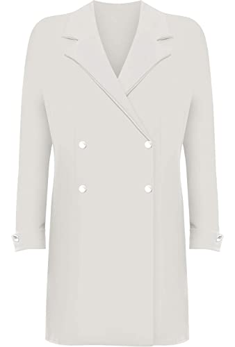 Image of FAIRY BOUTIQUE Womens Oversized Fashion Double Breasted Blazer Dress Long Sleeve Loose Blazer Elegant Coat Outerwear Jacket (Cream UK 14)