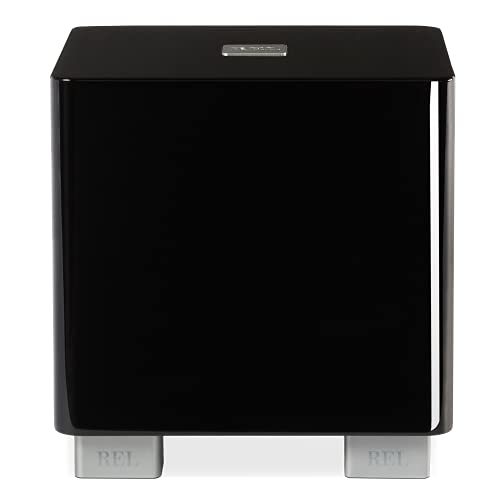 Image of REL T /5x 8-Inch Powered Subwoofer - Compact Sealed Design with Class AB Amplifier, RCA Inputs, and Powerful Bass for HiFi Stereo Systems, Home Theater, and Surround Sound - High Gloss Black Finish