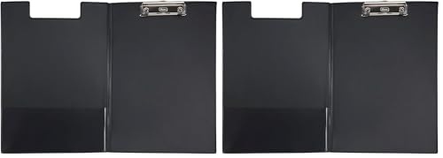 Idena 11375 - Carpeta portapapeles para DIN A4, formato vertical, portapapeles revestido de PVC en negro, con tapa (Paquete de 2)