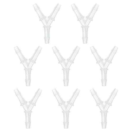 uxcell 3/16" Hose Barb Fitting, 8 Pcs Equal Barbed Y Shaped 3 Way Plastic Splicer Joint Mender Adapter Union Fitting for Air Line Tubing Pipe Household Fuel Gas Liquid