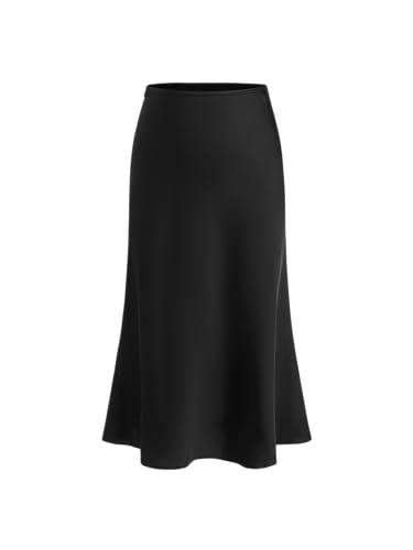 CIDER Satin Skirts Ruffle Bias Cut High Waist Knee Length Midi Skirt Elegant Party Skirt