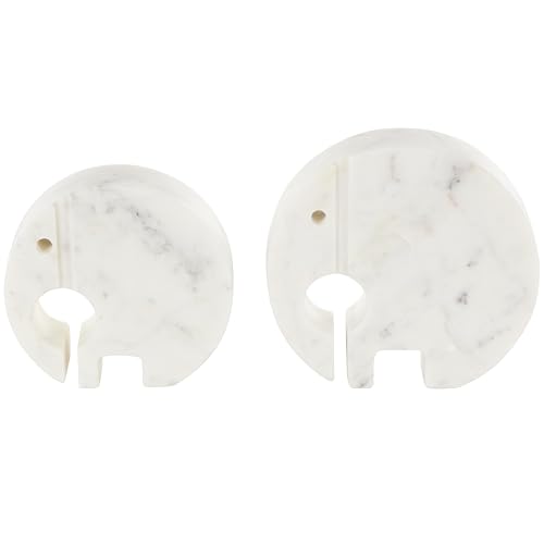 Set de 2 esculturas decorativas elefante de mármol blanco