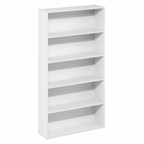 Furinno Basic Book Shelf, 5-Tier Bookshelf, Storage Organizer Bookcase with Open Shelf, 7 x 24 x 44, for Living Room, Bedroom, Home Office, White by Furinno - Image 5