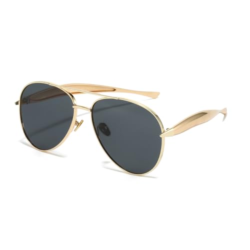 Image of YUELUQU Oversized Pilot Sunglasses for Women and Men Gold Metal Frame Retro Ladies Shades UV400 Protection (Golden-Black)