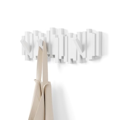 Umbra Stäbchen Garderobenhaken – Moderne und Platzsparende Garderobenleiste mit 5 Beweglichen Haken für Jacken, Mäntel, Schals, Handtaschen und Mehr, Weiss, 49 cm, Weiß Umbra Stäbchen Garderobenhaken – Moderne und Platzsparende Garderobenleiste mit 5 Beweglichen Haken für Jacken, Mäntel, Schals, Handtaschen und Mehr, Weiss, 49 cm, Weiß