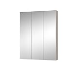 Découvrez l'armoire à miroir Arianna de Vicco à Greige, une armoire de salle de bain moderne à 3 portes avec étagère. Rangement parfait de la salle de bain et miroir de salle de bain élégant en un.