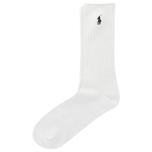 POLO RALPH LAUREN Calcetines de vestir acanalados de algodón para hombre, 1 par, color sólido, acolchados, cómodos, Blanco, 10-13