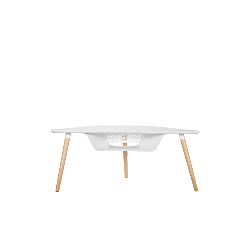 POUT E18 Corner TV Stand with Storage - Solid Wood Legs & Vented Storage Shelf - Supports Max Load 50lbs 55 to 70 Inch LED TV Screens - Universal TV Stand (White&Beech)