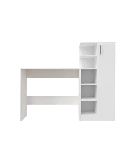 Image of Avenue Venture Multipurpose Desk for Office, Study with Book Storage Engineered Wood Multipurpose Table (Free Standing, Finish Color - Columbain White, DIY(Do-It-Yourself)) (White)